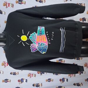Vintage Ken Done Flying Fish Australian Art black & neon graphic XL sweatshirt
